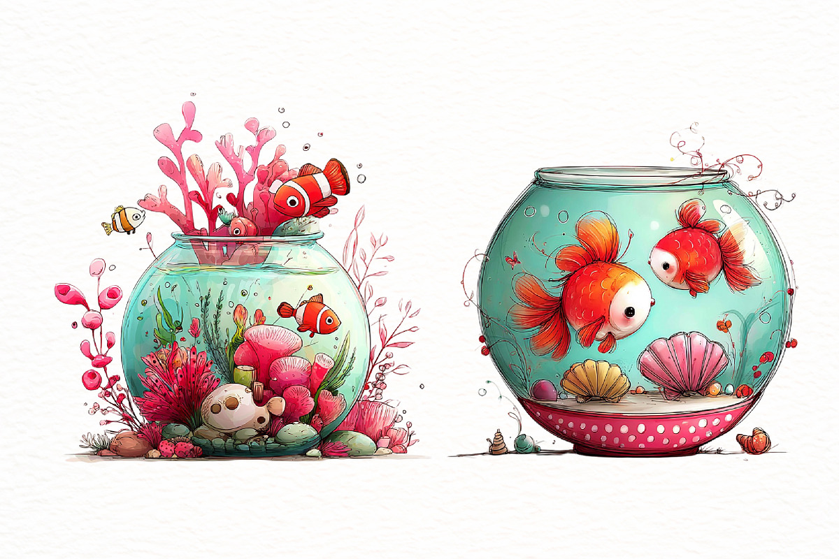 Whimsical summer fish bowl clipart, an Illustration by Designworld (Photo 5 of 5)