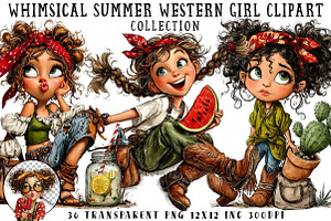 Whimsical Summer Western Girl Clipar, an Illustration by OK Design