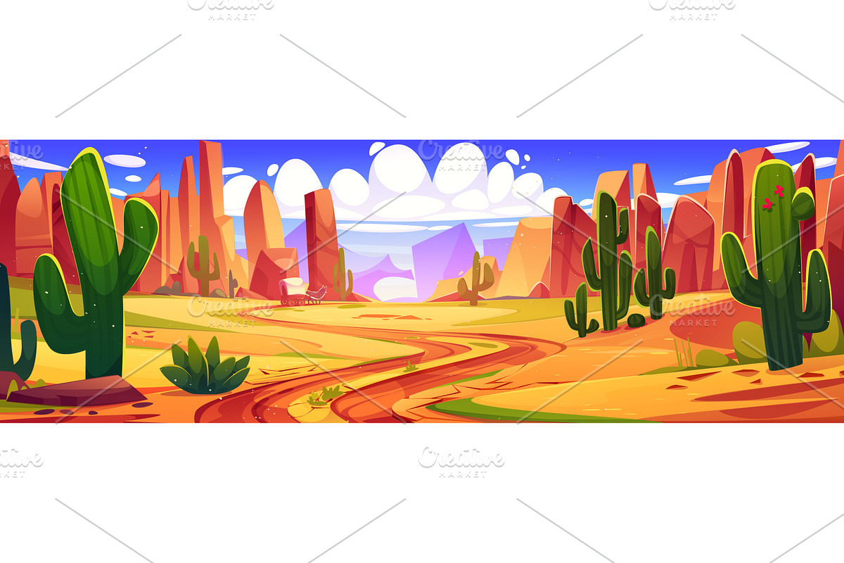 Panoramic wild west desert, an Illustration by art PVP - market