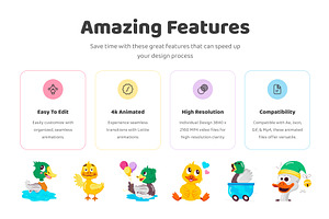 Animated Duck Stickers Set