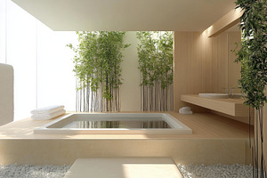 Spa interior with a serene atmospher, a Photo by Tanuart