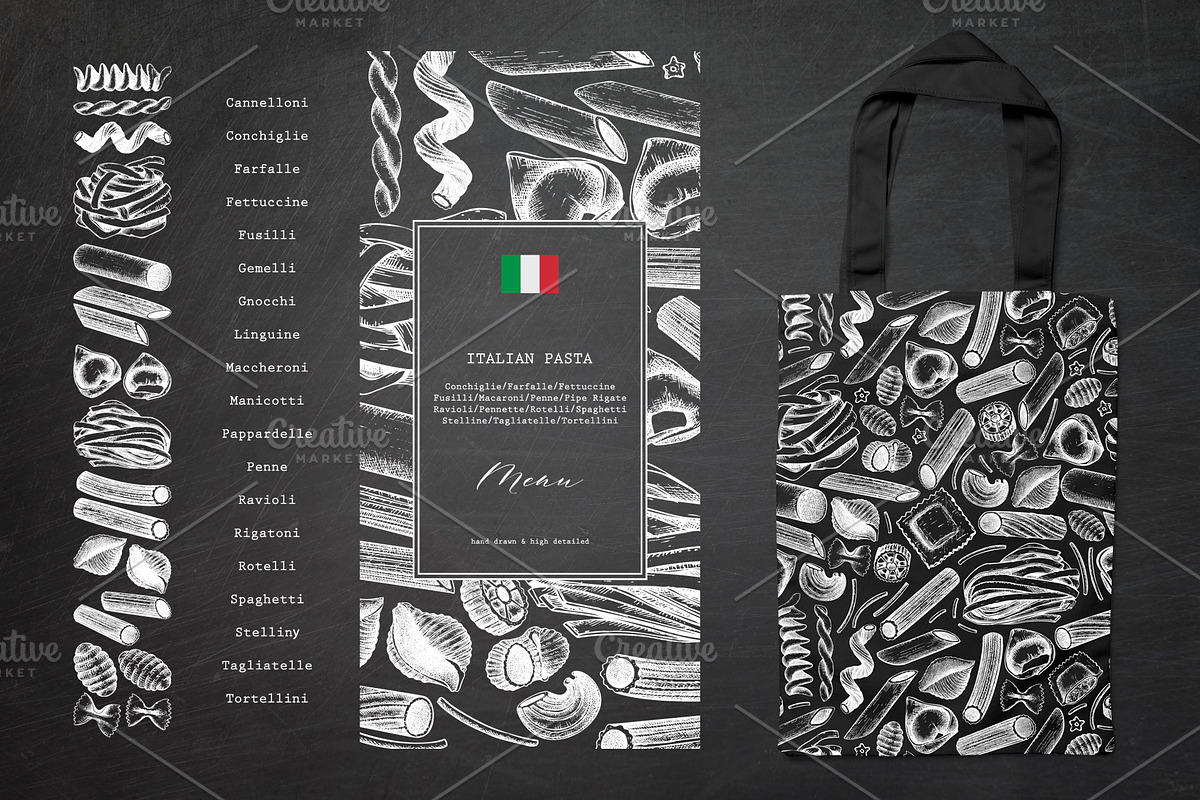 Hand Drawn Italian Pasta Set, a Food Illustration by Yevheniia (Photo 7 of 8)