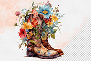 Western Flowers Boots Watercolor PNG, an Object Illustration by iloveTemplate (Thumbnail 3 of 14)