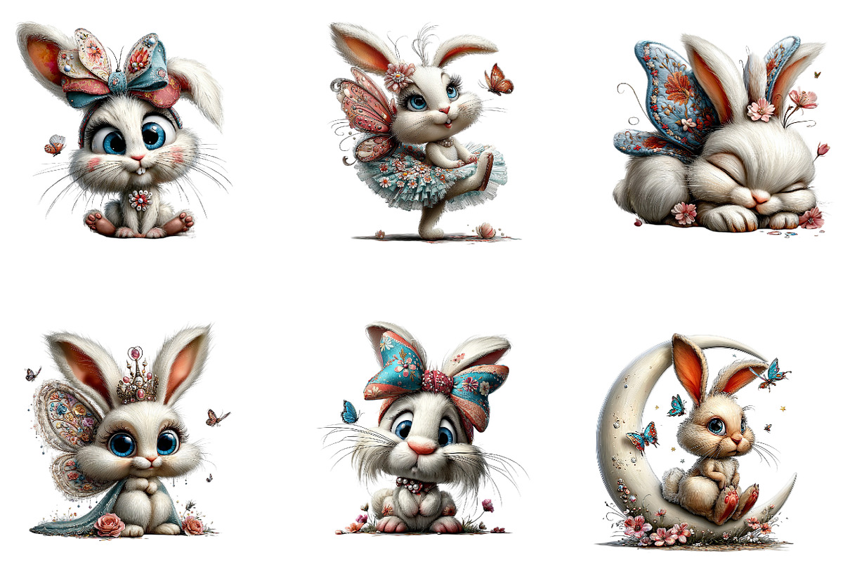 Bunny and Butterfly Clipart Set, a Seasonal Illustration by CreationArt (Photo 4 of 5)