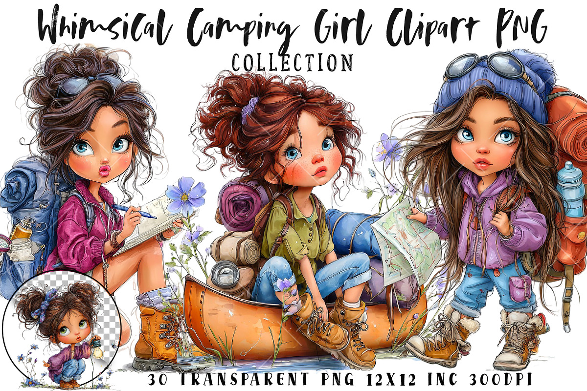 Whimsical Camping Girl Clipart PNG, an Illustration by OK Design (Photo 1 of 6)