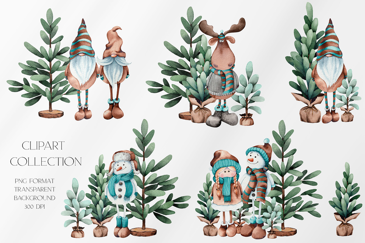 Christmas Snowmen Cartoons & Trees, an Animal Illustration by Jeanna Draw (Photo 4 of 13)