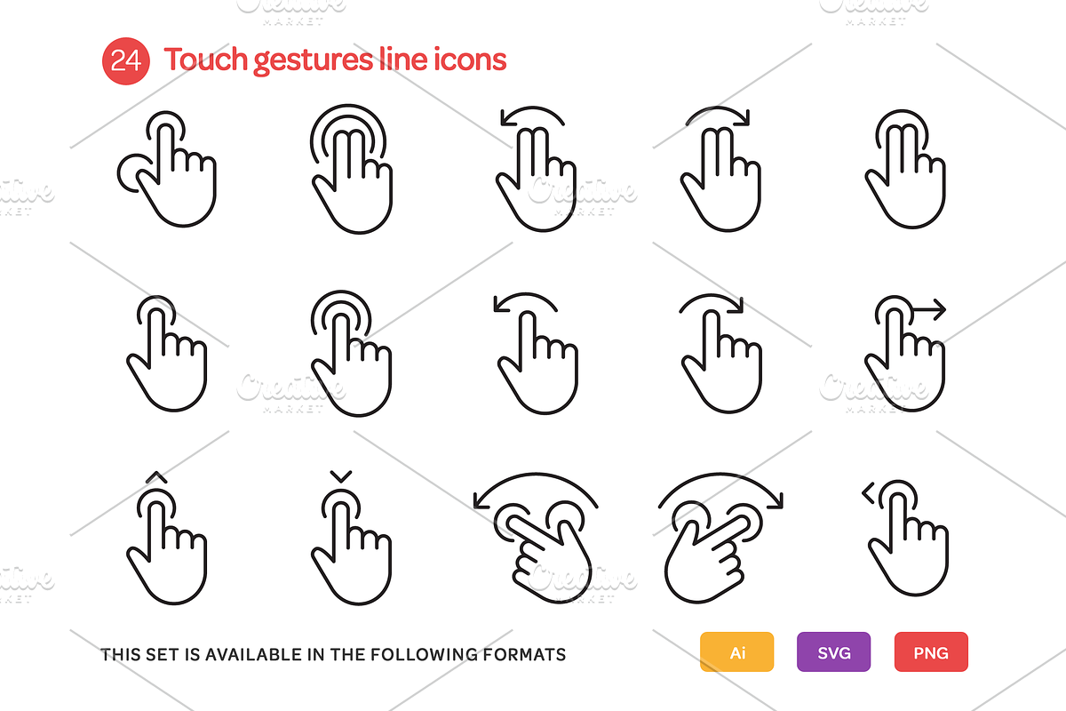 Touch Gestures Line Icons Set preview 2