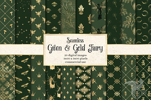 Green And Gold Fairy Digital Paper