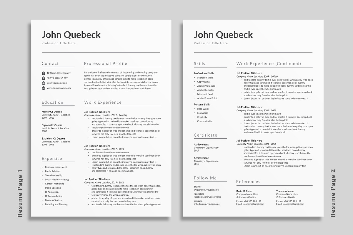 Resume Template / CV, a Resume Template by Creatune (Photo 2 of 8)