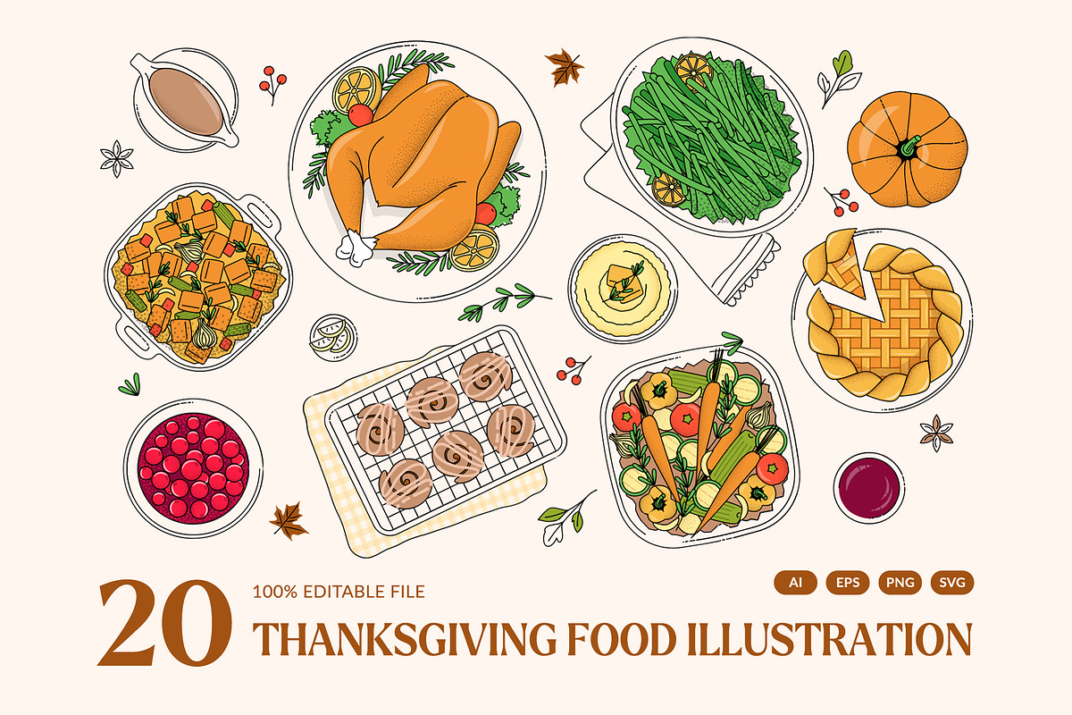 Thanksgiving Food Illustration Set, a Food Illustration by DesignerCandies (Photo 2 of 5)