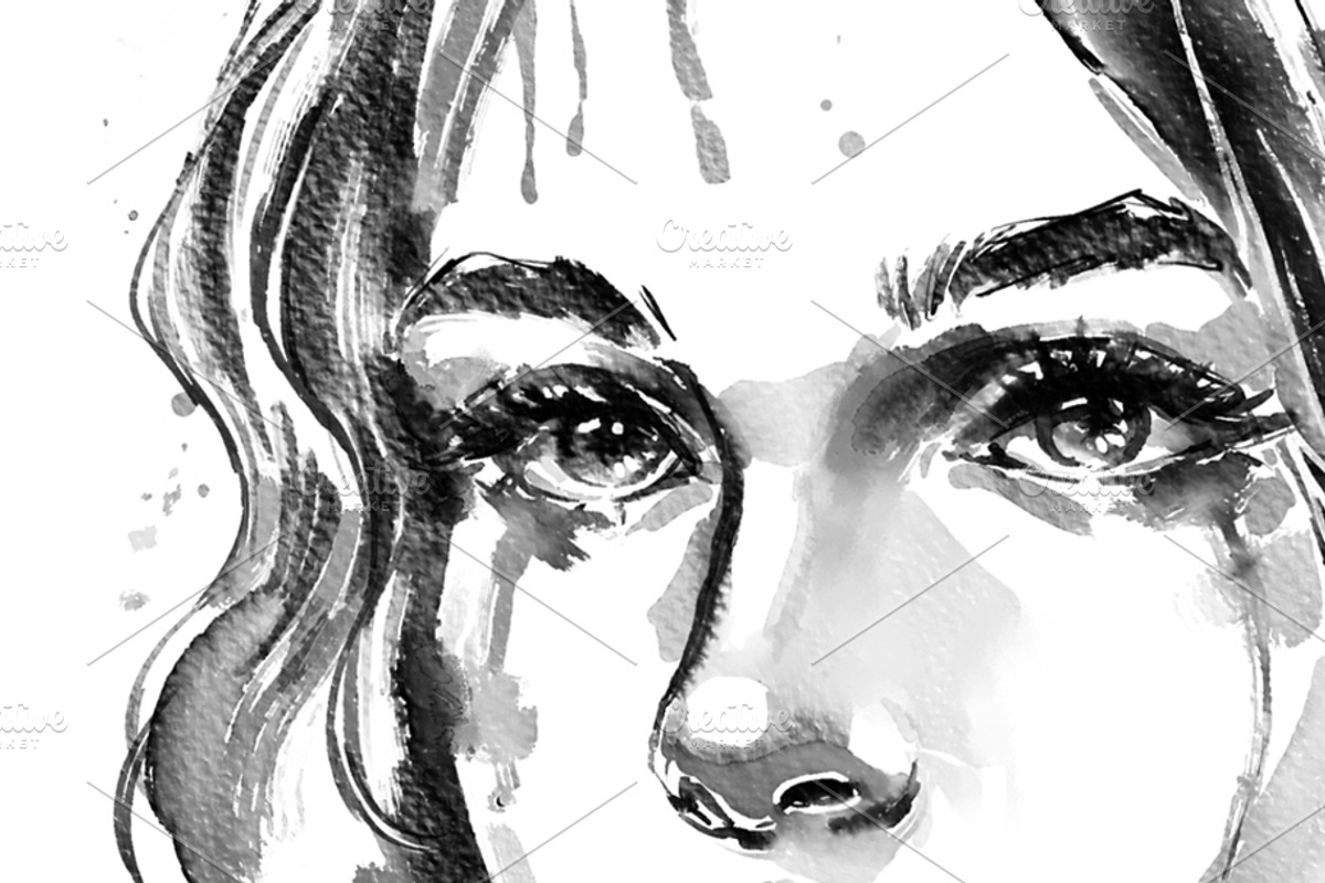 Crying Woman Ink painting, a Person Illustration by Elena Naumchenkova (Photo 3 of 3)
