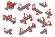 Isometric conveyor with robotic arms, a Technology Illustration by Yayasya (Thumbnail 3 of 3)