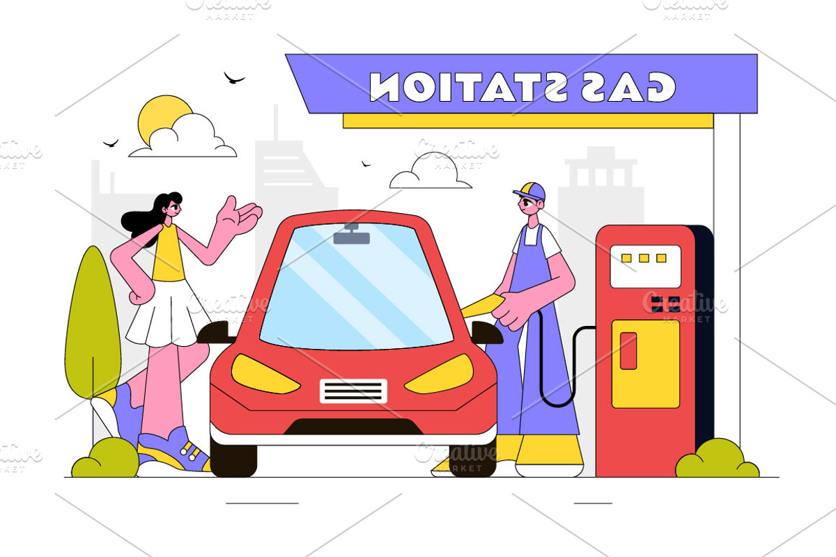 10 Gas Station Vector Illustration, a Transportation Illustration by denayunebgt (Photo 4 of 4)