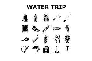 water trip tourism beach icons set, an Illustration by pikepicture
