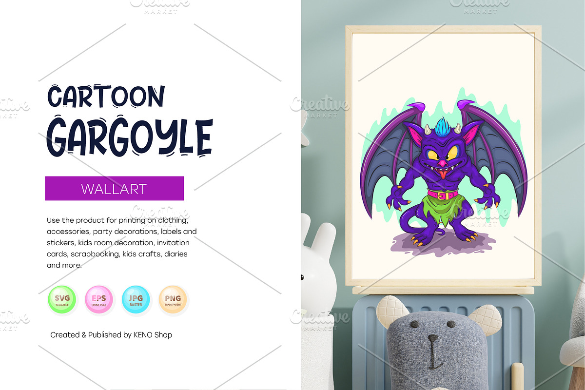 Cartoon gargoyle. Tshirt, PNG., an Animal Illustration by KENO Mascots (Photo 4 of 7)