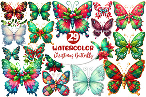 Christmas Butterfly Clipart Bundle, an Illustration by Dream Creation