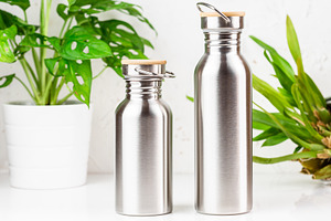 Two stainless steel water bottles