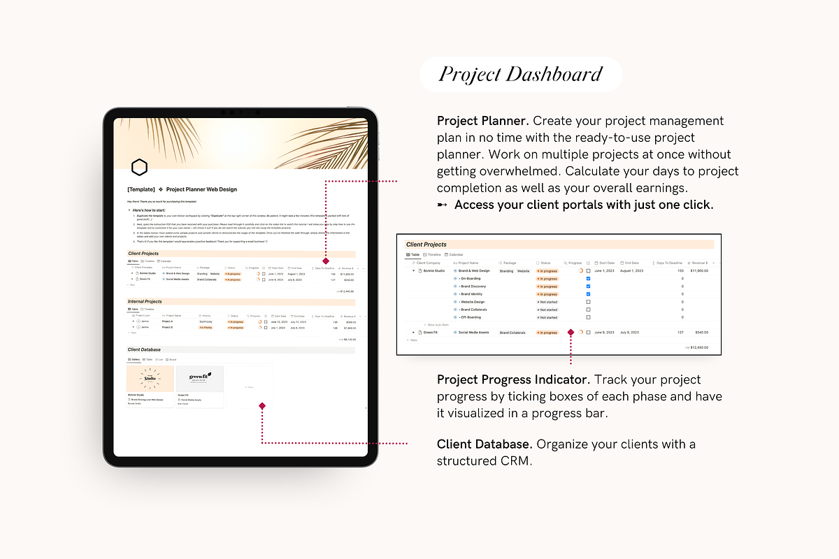Notion Client Portal Project Planner, a Stationery Template by TheCoastlineStudio (Photo 3 of 10)