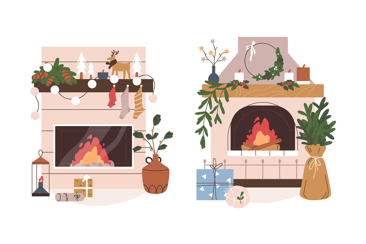 Cozy Christmas home fireplaces set, a Decorative Illustration by Good Studio (Photo 5 of 6)