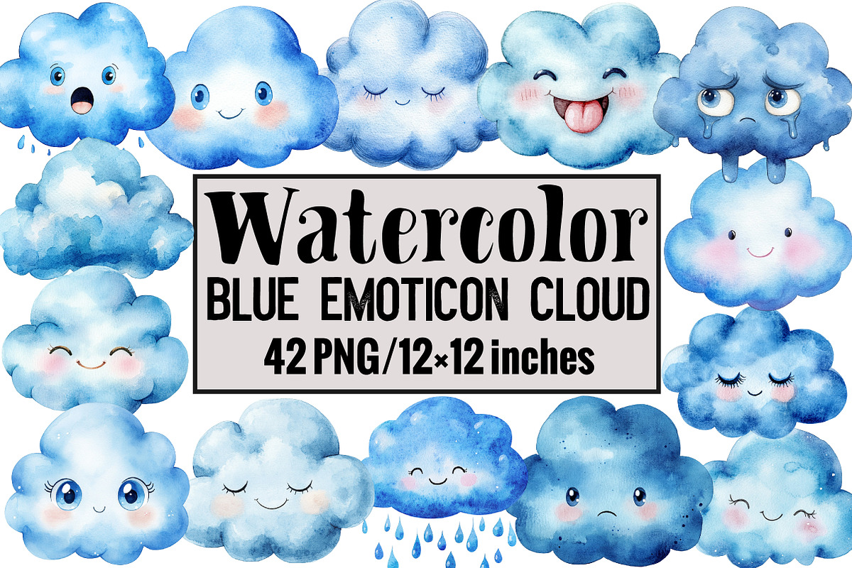 Blue Emoticon Cloud, an Illustration by Design Market (Photo 1 of 4)