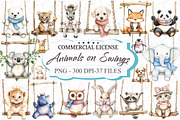 Watercolor Animals on Swings Clipart, an Illustration by designcity5 (Thumbnail 1 of 5)