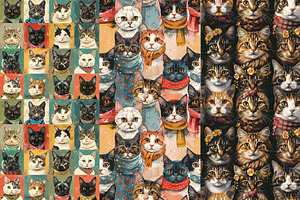 8 Well Dressed Cats Seamless Pattern