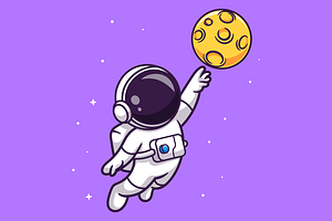 Cute Astronaut Catching Moon Cartoon