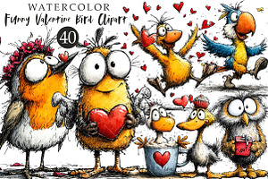 Funny Valentine Bird Clipart, an Illustration by OK Design