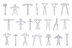Electric pylons flat icons. Line, an Illustration by Valerie Bodnar
