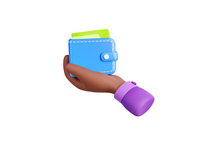 3D Render Hand Holding Wallet Icon