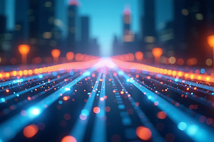 Futuristic city lights abstract, a Technology Photo by Artonix