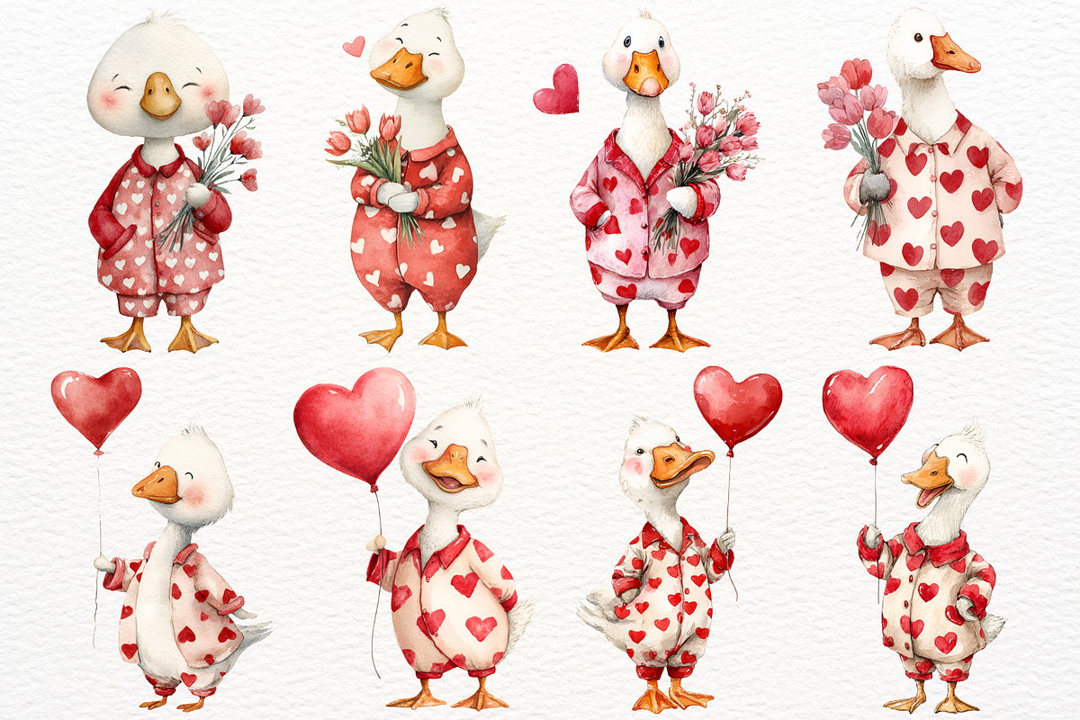 Watercolor Valentine Goose Clipart, an Animal Illustration by SugarCloudStudioArt (Photo 5 of 7)