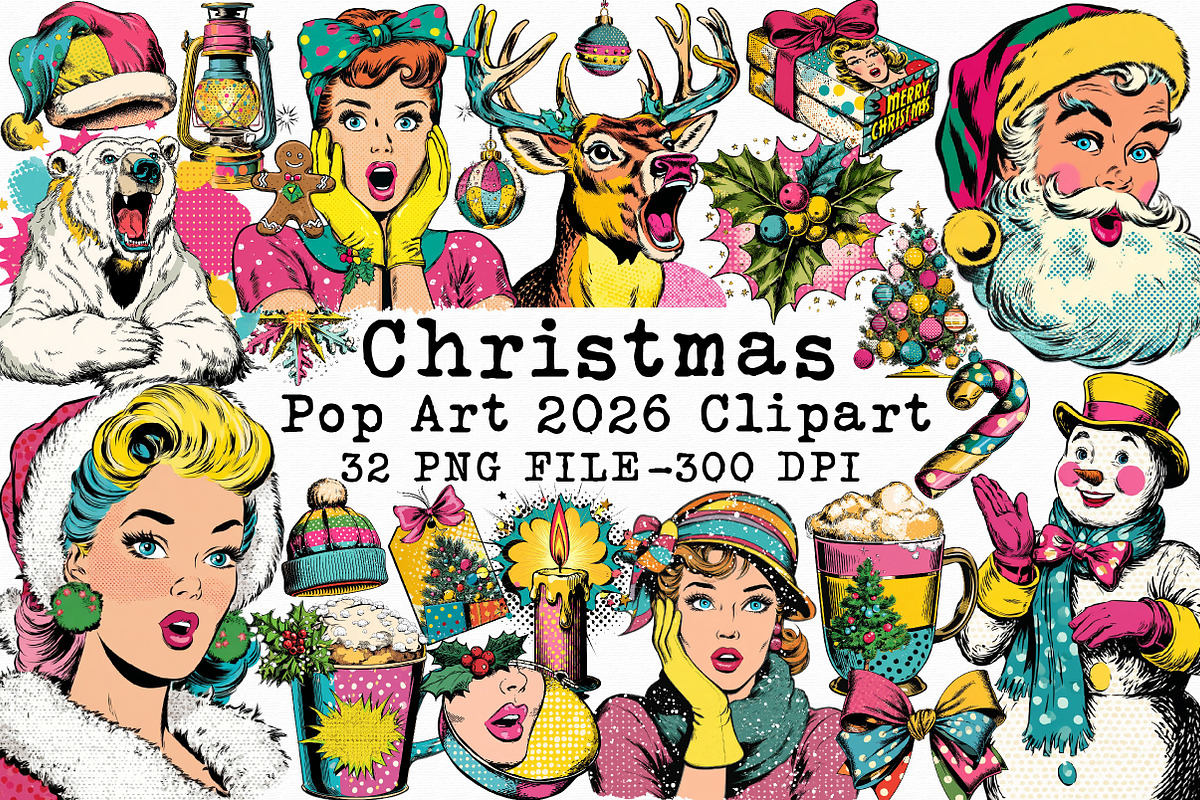 Pop Art Christmas 2026 Clipart, an Illustration by Libby Wishes (Photo 1 of 7)