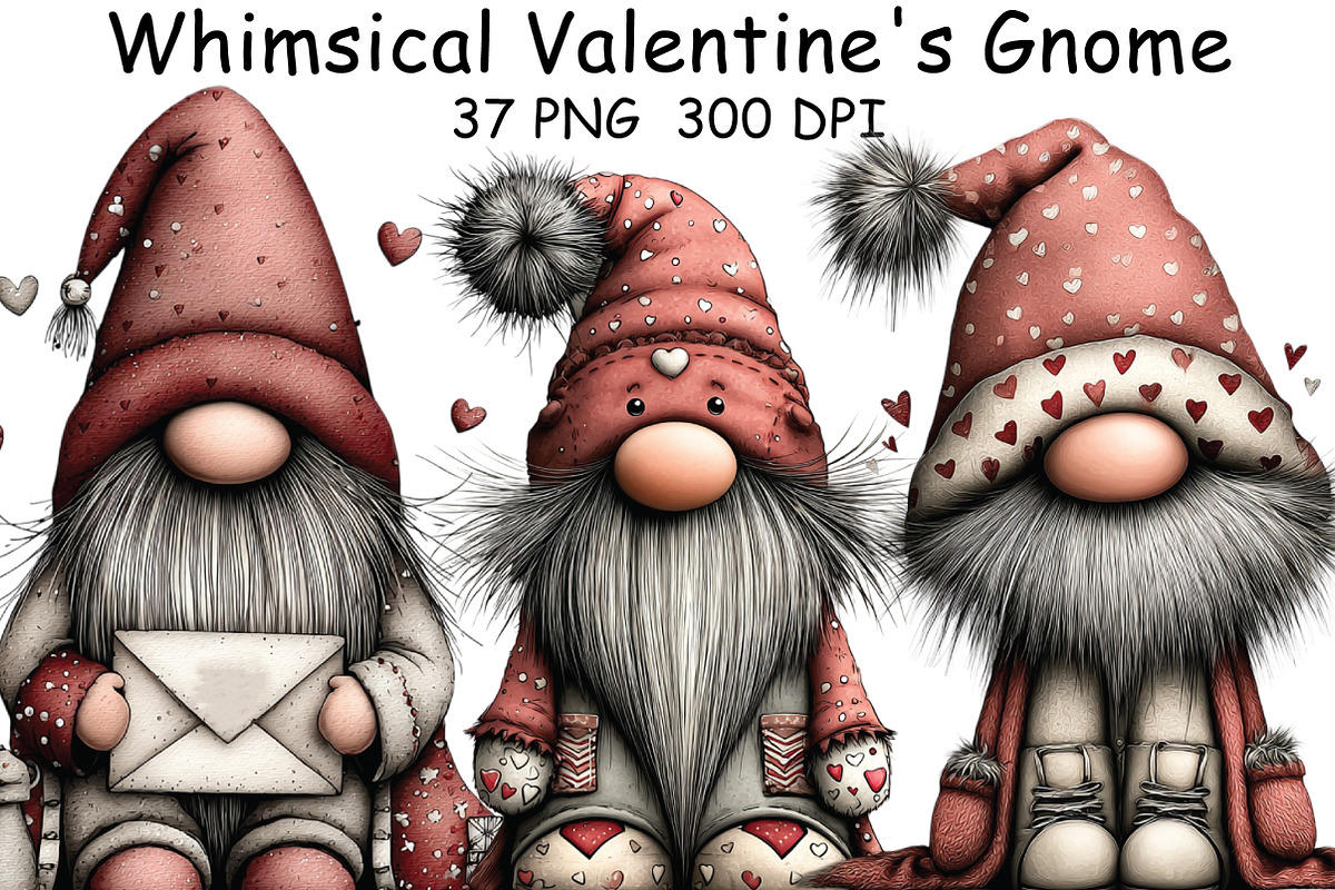 Whimsical Valentine's Gnome Clipart, an Illustration by CraftArtStudio (Photo 1 of 6)