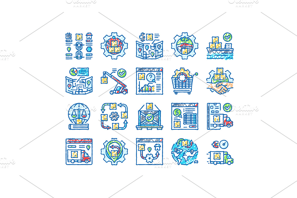 logistics manager warehouse icons, an Object Illustration by pikepicture