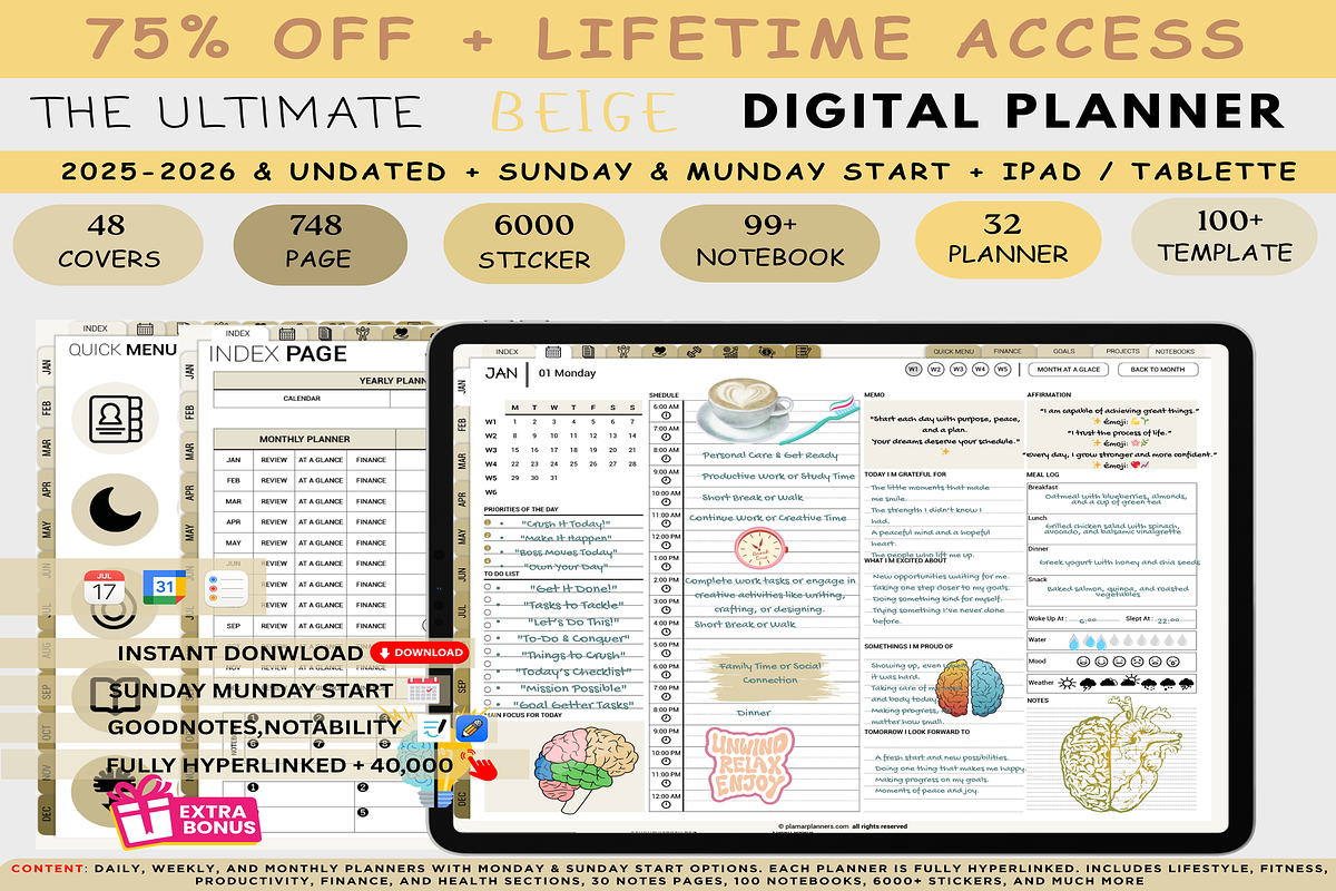 All-in-One Digital Planner- Beige, a Templates & Theme by Plamarplanners (Photo 1 of 10)