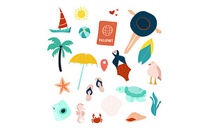 Summer Seaside Vacation Doodle Set, a Seasonal Illustration by GeorgeKhelashvili