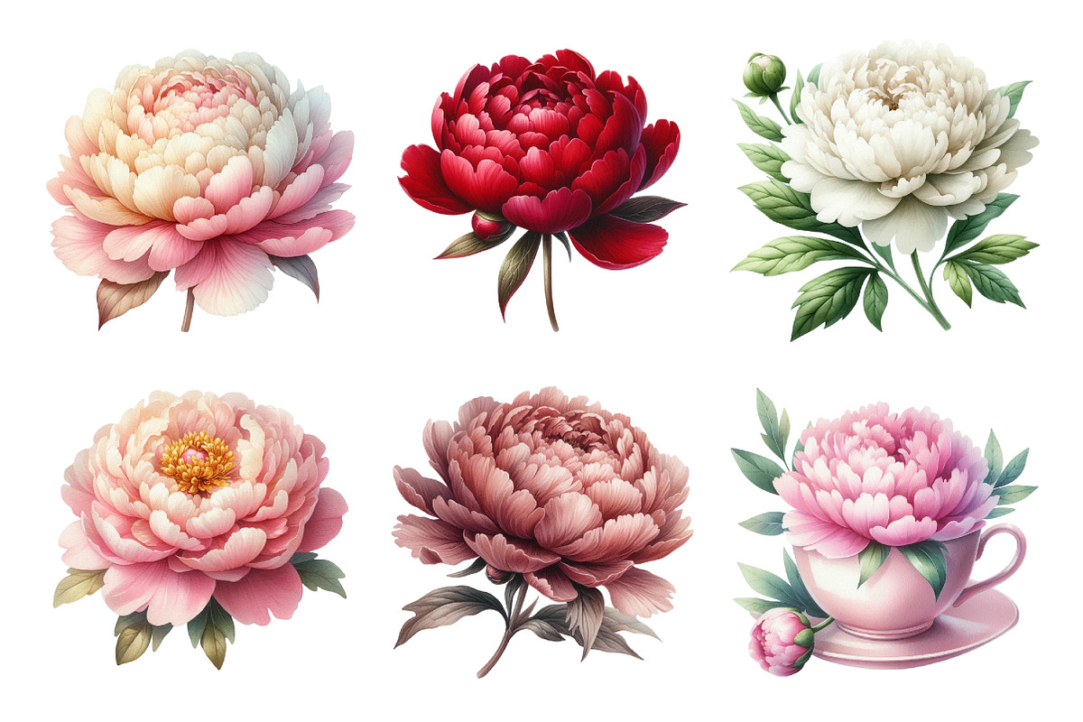 Peony Flower Clipart Bundle, an Illustration by Daily.Designs (Photo 2 of 5)