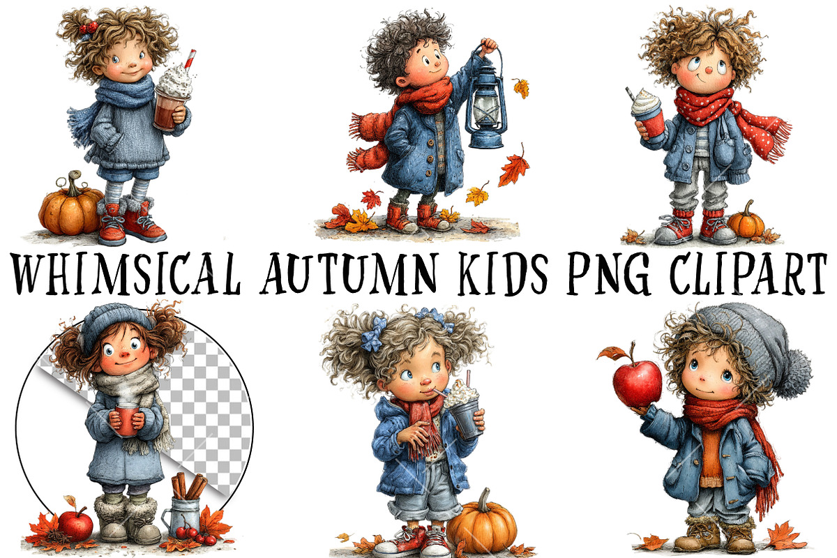Whimsical Autumn Kids PNG Clipart, a Seasonal Illustration by OK Design (Photo 2 of 6)