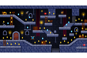 2d arcade game castle level, a Technology Illustration by Vector Tradition