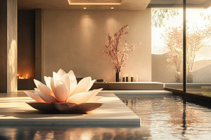 Indoor Zen Garden: Serene lotus flow, a Background Photo by Pixeness Studio