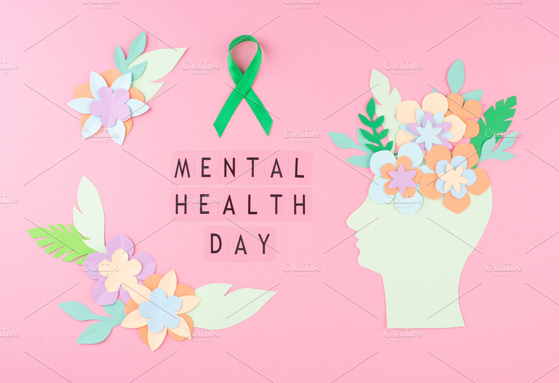 Mental Health Day with green ribbon, a Food & Drink Photo by Yulia Furman