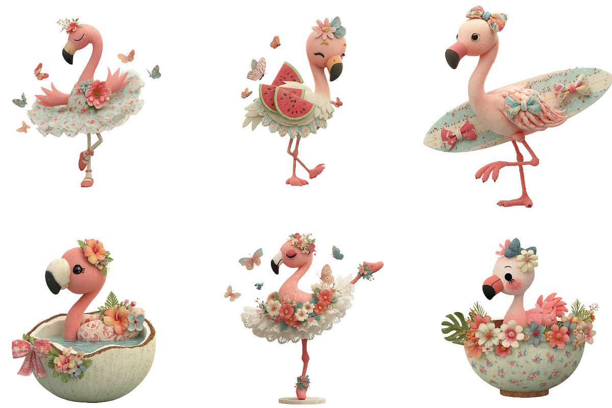 Summer Flamingo Whimsical Clipart, a Seasonal Illustration by Designking (Photo 3 of 5)