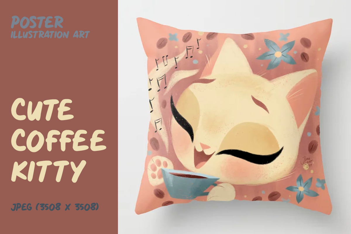 Cute Coffee Cat, a Decorative Illustration by Helga Lukas (Photo 2 of 2)