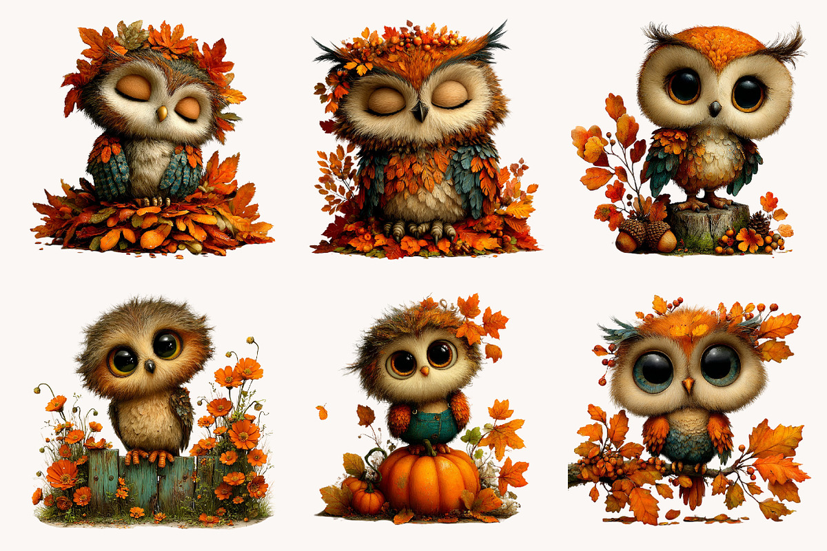 Whimsical Autumn Fall Owl Clipart, a Seasonal Illustration by Designworld (Photo 5 of 10)