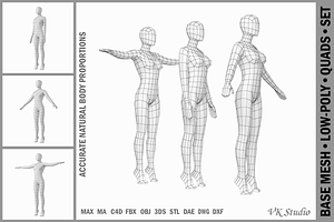 Female Base Mesh In 3 Modeling Poses