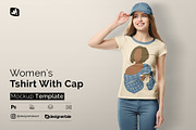 Women's Tshirt With Cap Mockup, a Shirt Mockup by Designertale (Thumbnail 1 of 12)
