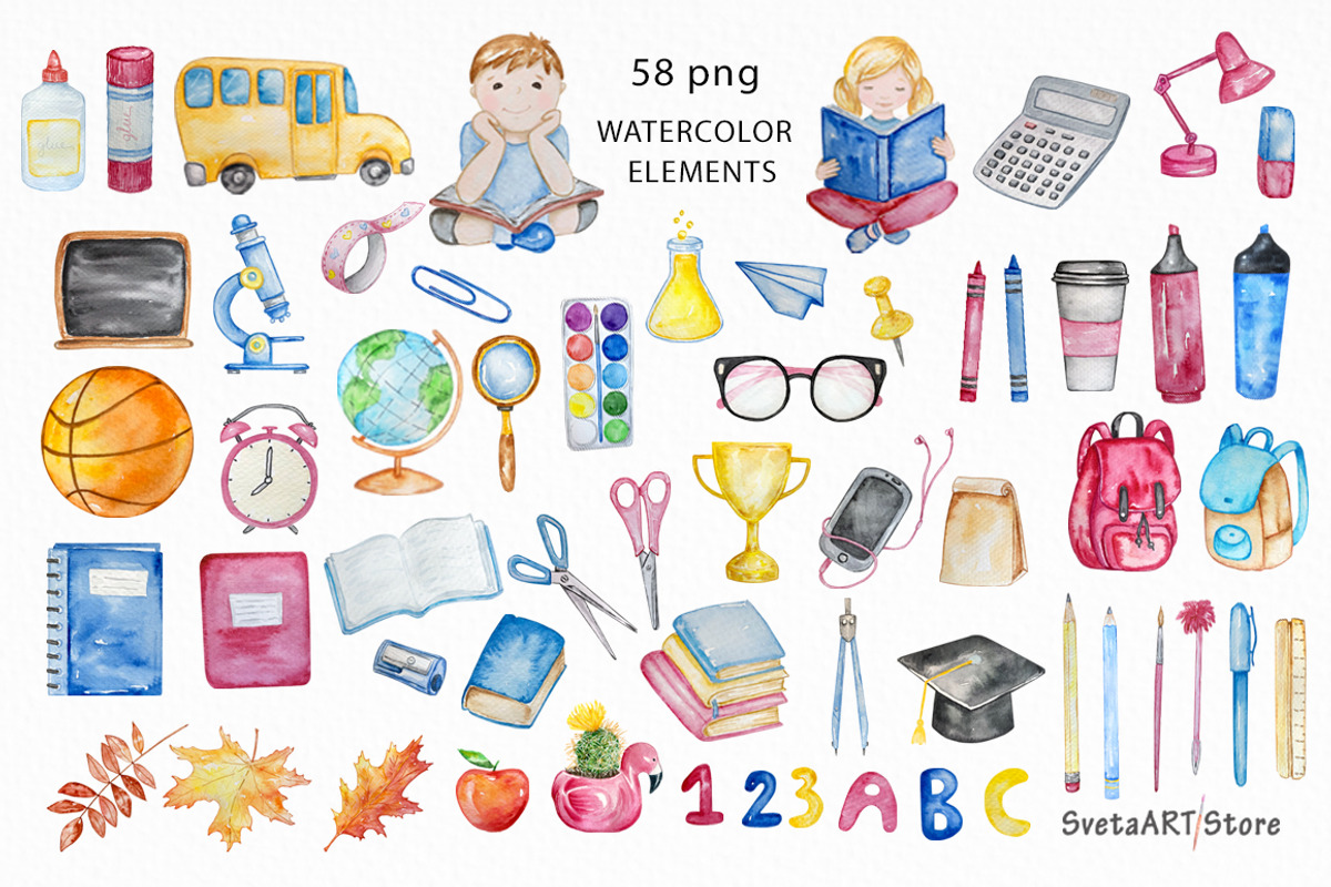 Watercolor School clipart, an Education Illustration by SvetaArtStore (Photo 3 of 8)