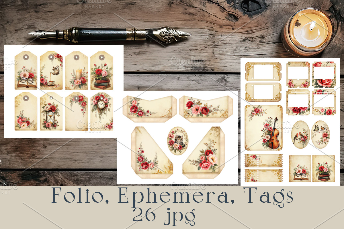Floral Junk Journal Ephemera, a Decorative Illustration by GalaDesign03 (Photo 5 of 5)