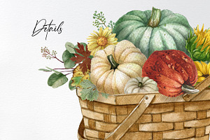 Watercolor Pumpkin Harvest Clipart